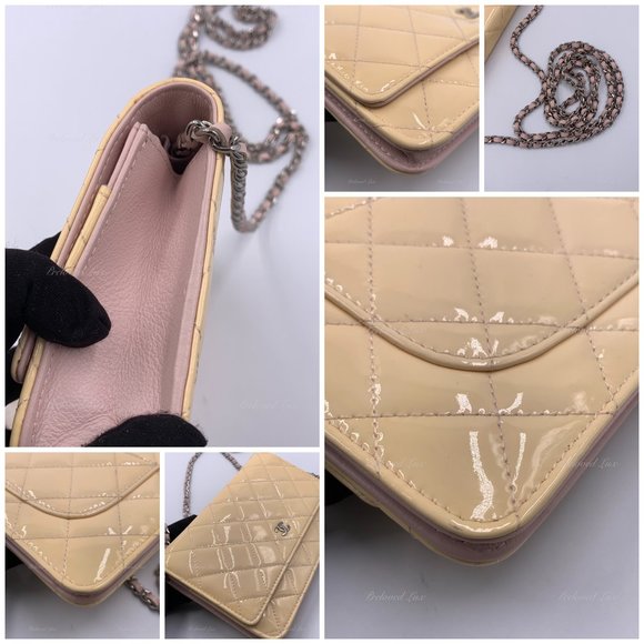 Authentic CHANEL Patent Leather Wallet-on-the-chain WOC Crossbody Flap Bag - Lig - Picture 10 of 15